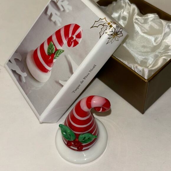 NEW Pier 1 Candy Cane Striped Glass 'Santa Hat' Handcrafted Christmas Figurine - Picture 11 of 16